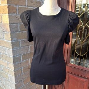 French Connection Black fancy Short Sleeve Top with gold zipper on back